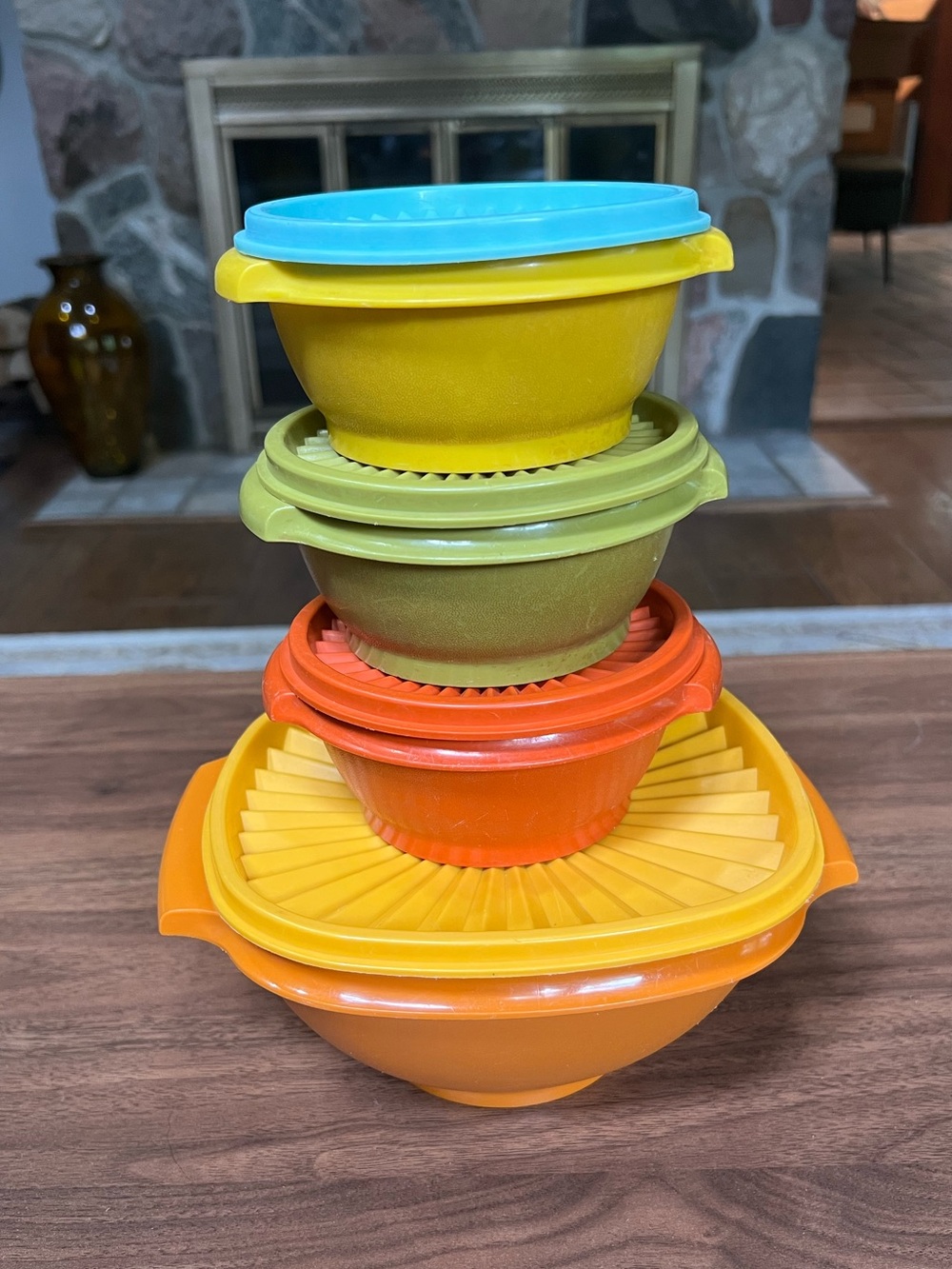 Vtg Tupperware Servalier Set - Yellow, Orange, Green, Blue